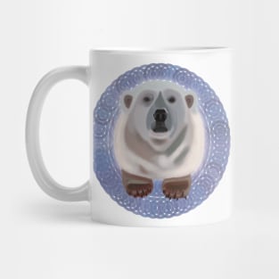 Polar Bear on blue circular pattern Mug